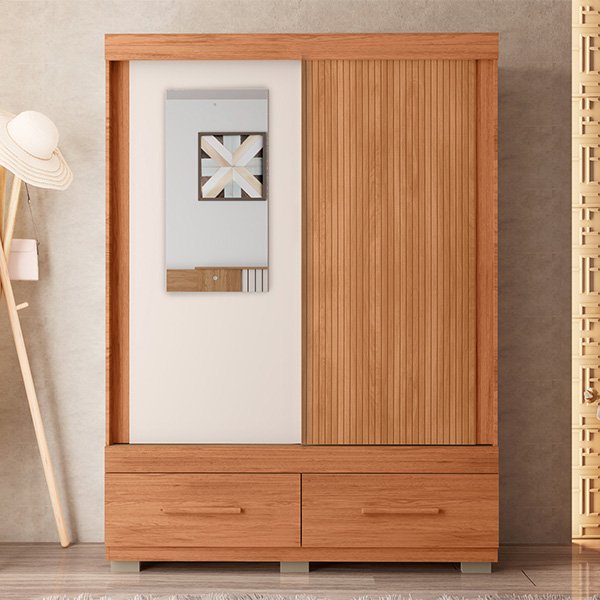 ROPERO 2 PUERTAS CORREDIZAS CON ESPEJO 1.36 SERENO FREIJO|OFF RIPADO