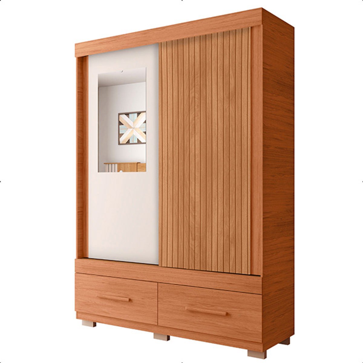 ROPERO 2 PUERTAS CORREDIZAS CON ESPEJO 1.36 SERENO FREIJO|OFF RIPADO