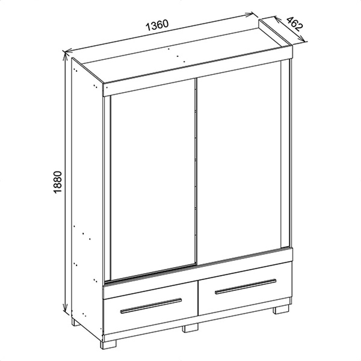 ROPERO 2 PUERTAS CORREDIZAS CON ESPEJO 1.36 SERENO FREIJO|OFF RIPADO - 2