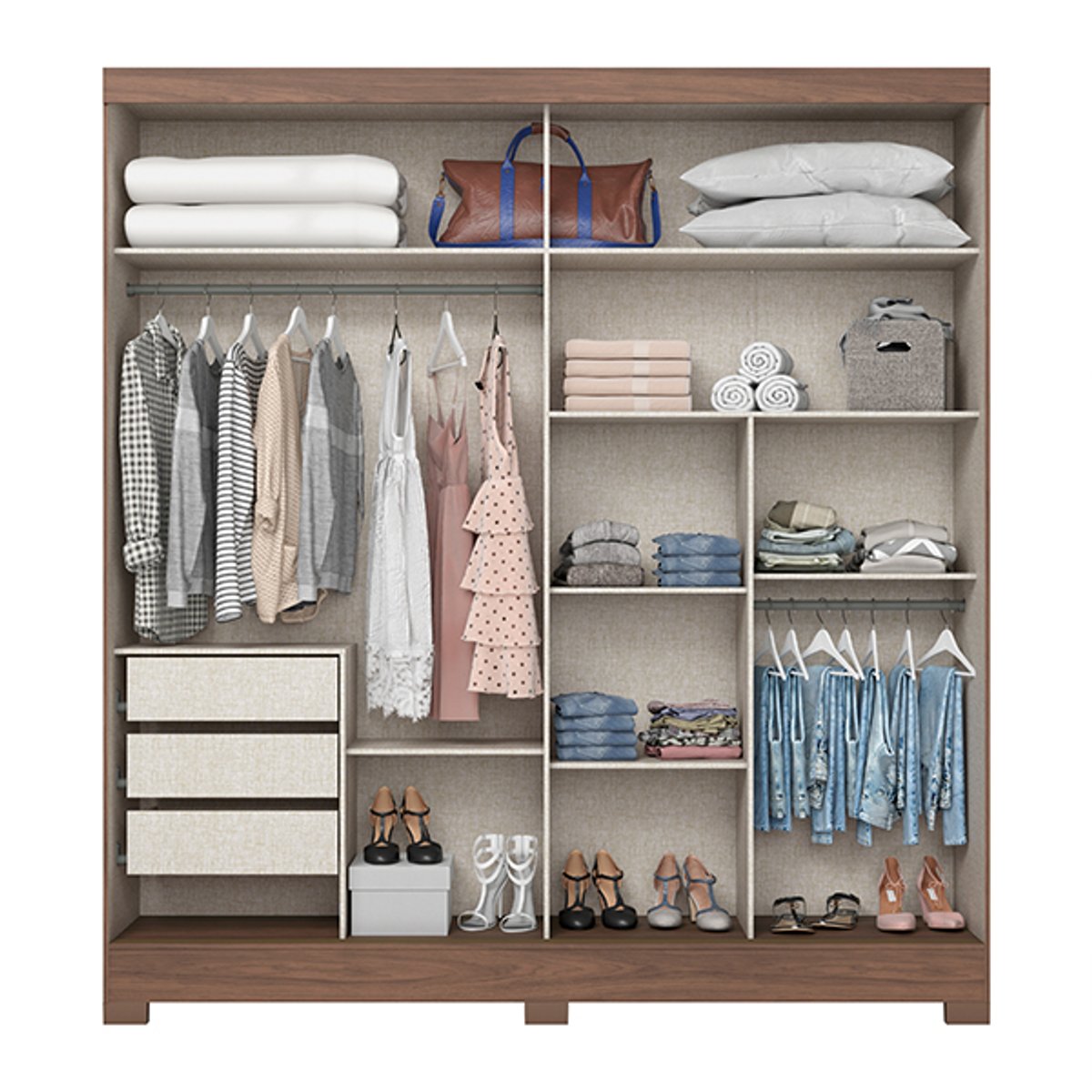 ROPERO 2 PUERTAS CORREDIZAS CON ESPEJO BE304 CASTAÑO - 3