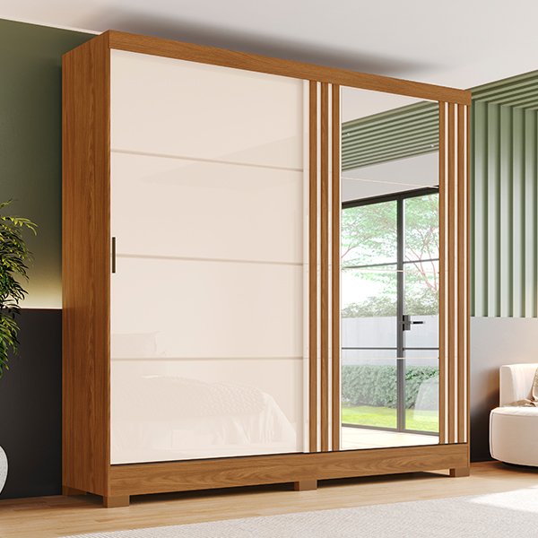 ROPERO 2 PUERTAS CORREDIZAS CON ESPEJO BE304 NATURE | OFF WHITE