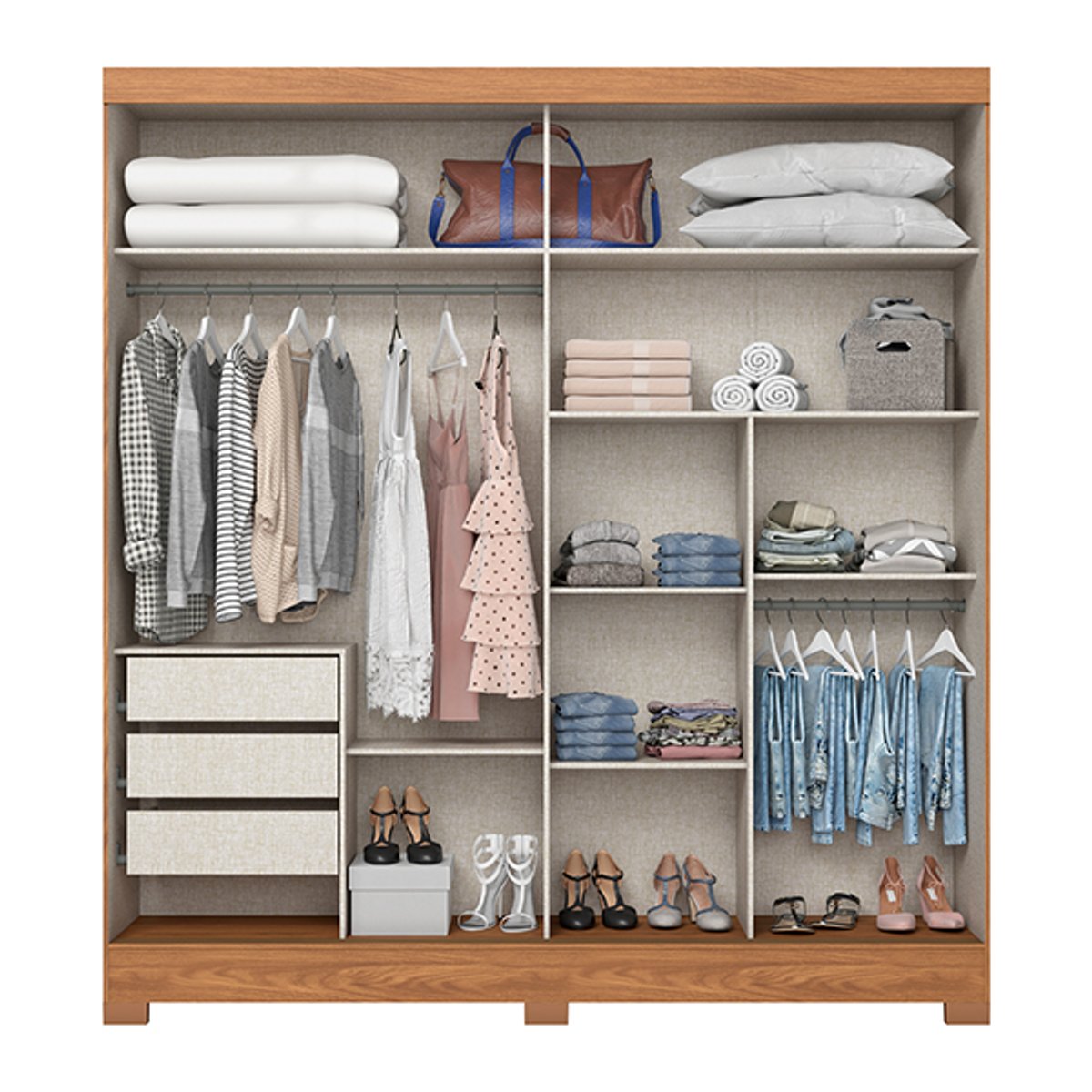 ROPERO 2 PUERTAS CORREDIZAS CON ESPEJO BE304 NATURE | OFF WHITE - 3