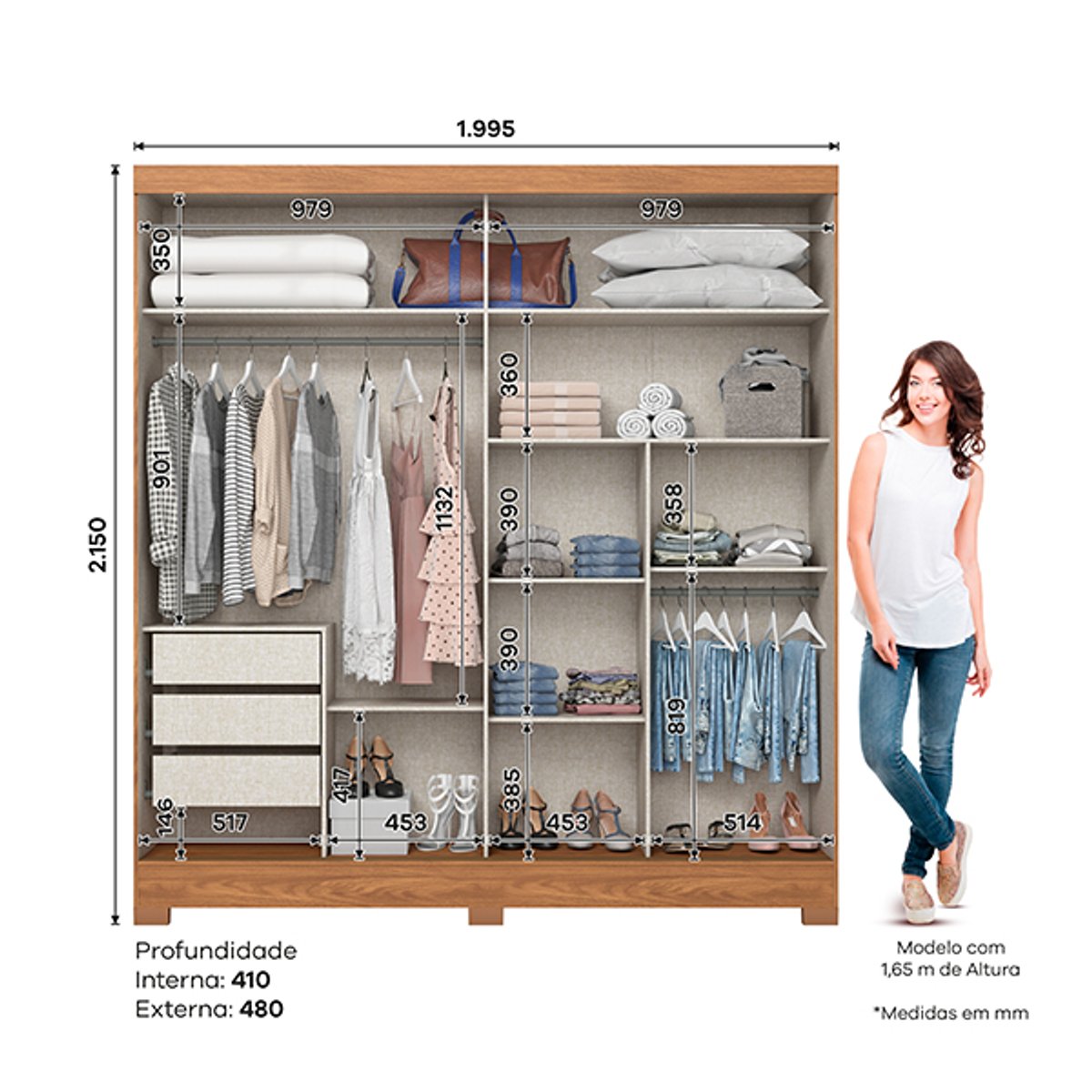 ROPERO 2 PUERTAS CORREDIZAS CON ESPEJO BE304 NATURE | OFF WHITE - 2