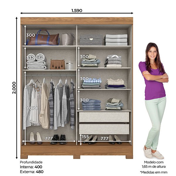 ROPERO 2 PUERTAS CORREDIZAS CON ESPEJO BE309 BRIZ JEQUITIBA|JEQUITIBA|NEGRO