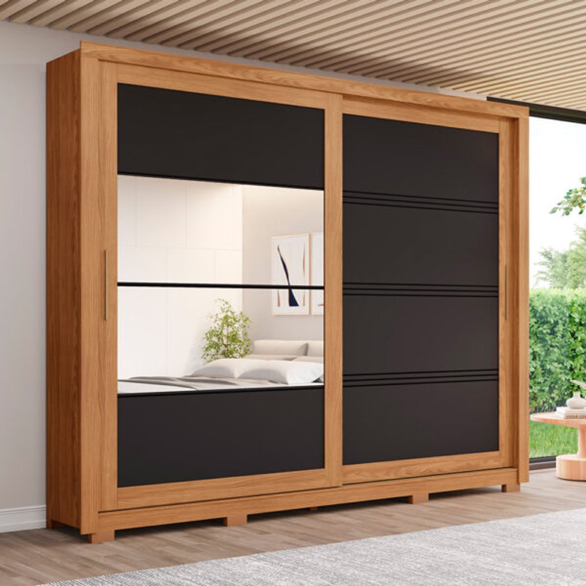 ROPERO 2 PUERTAS CORREDIZAS CON ESPEJO MEDELIN DE22 HENN NATURE | NEGRO - 2