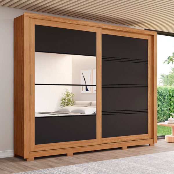 ROPERO 2 PUERTAS CORREDIZAS CON ESPEJO MEDELIN DE22 HENN NATURE | NEGRO