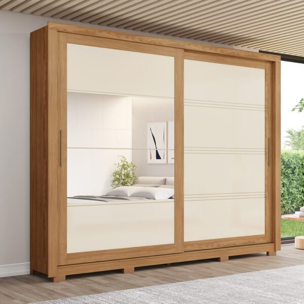 ROPERO 2 PUERTAS CORREDIZAS CON ESPEJO MEDELIN DE22 HENN NATURE | OFF WHITE