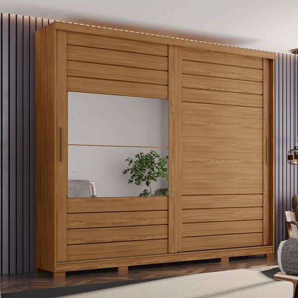  ROPERO 2 PUERTAS DESLIZANTES CON 2 ESPEJOS CAYMAN NATURE