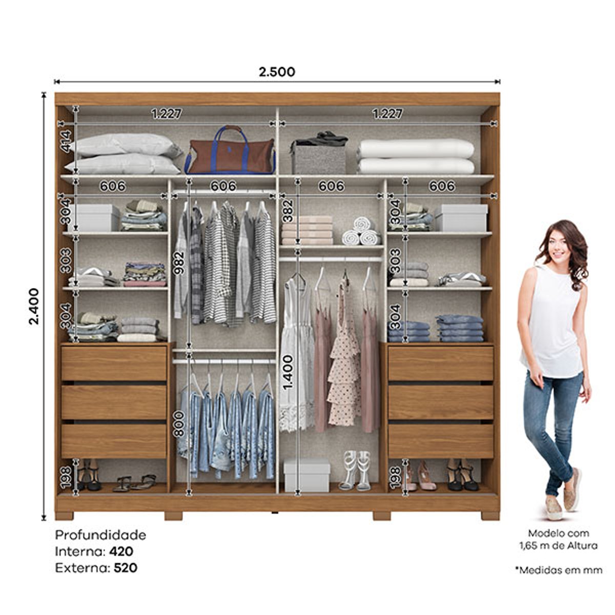  ROPERO 2 PUERTAS DESLIZANTES CON 2 ESPEJOS CAYMAN NATURE - 4