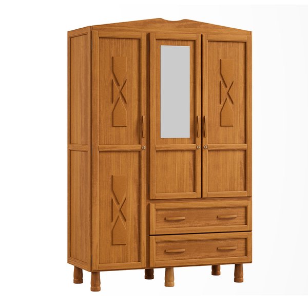 ROPERO 3 PUERTAS 2 CAJONES CON ESPEJO PRACTICO TOZETTO CARVALLO ACEITADO