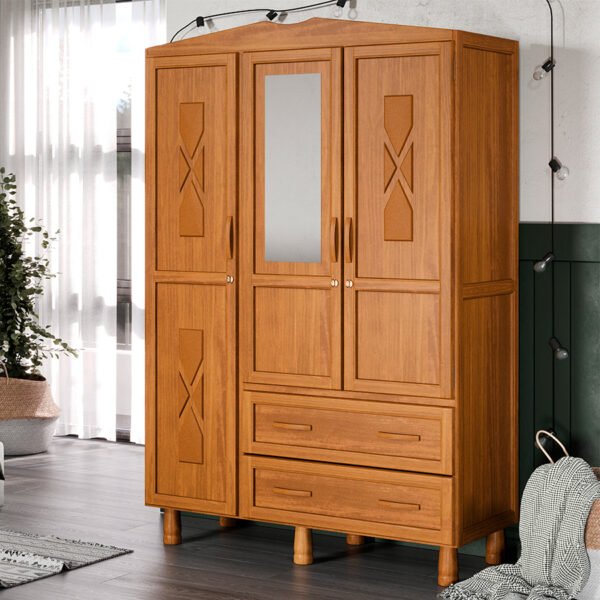 ROPERO 3 PUERTAS 2 CAJONES CON ESPEJO PRACTICO TOZETTO CARVALLO ACEITADO