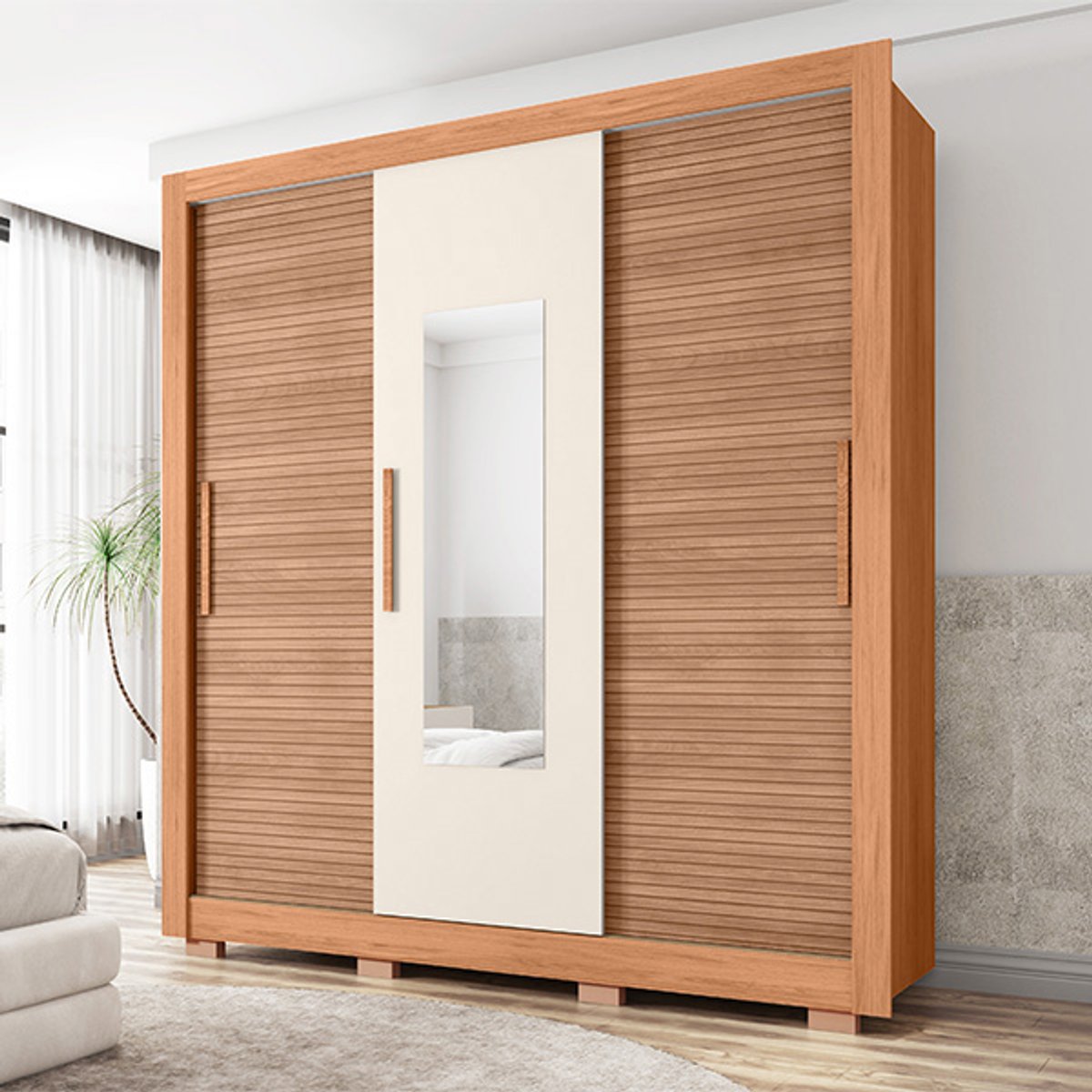 ROPERO 3 PUERTAS CORREDIZAS CON ESPEJO CHILE 1.9 FREIJO|OFF WHITE - 3