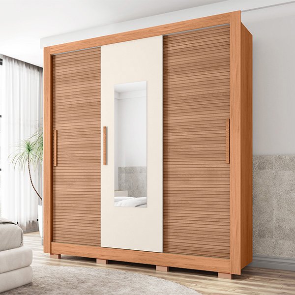 ROPERO 3 PUERTAS CORREDIZAS CON ESPEJO CHILE 1.9 FREIJO|OFF WHITE