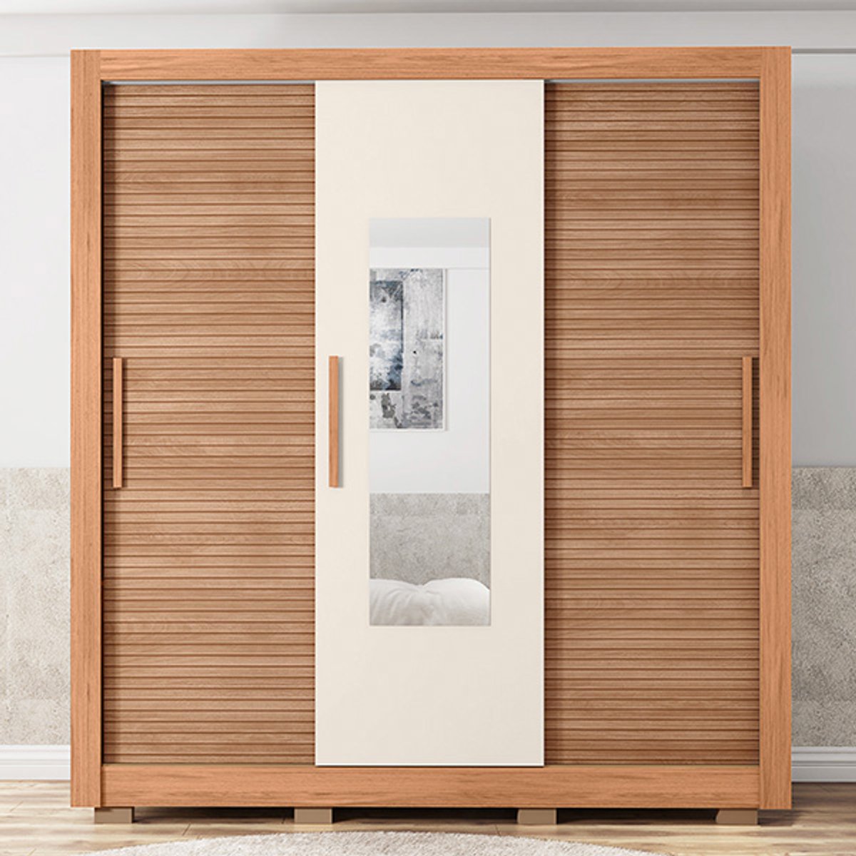 ROPERO 3 PUERTAS CORREDIZAS CON ESPEJO CHILE 1.9 FREIJO|OFF WHITE - 2