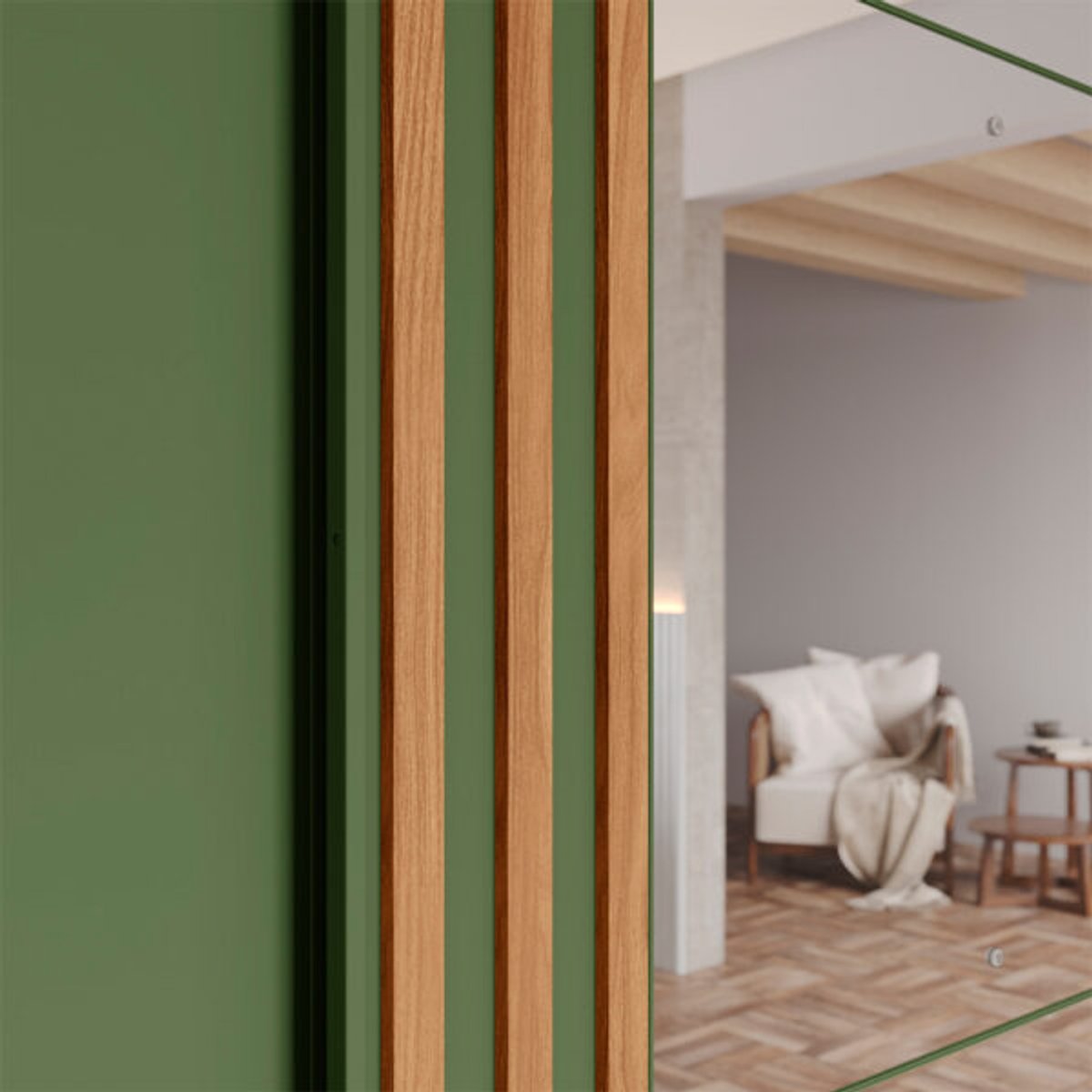  ROPERO 3 PUERTAS CORREDIZAS CON ESPEJO FAZANO D324 HENN NATURE | VERDE - 6