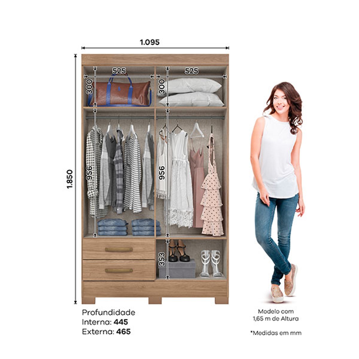 ROPERO 4 PUERTAS 2 CAJONES BE12 JEQUITIBA - 2