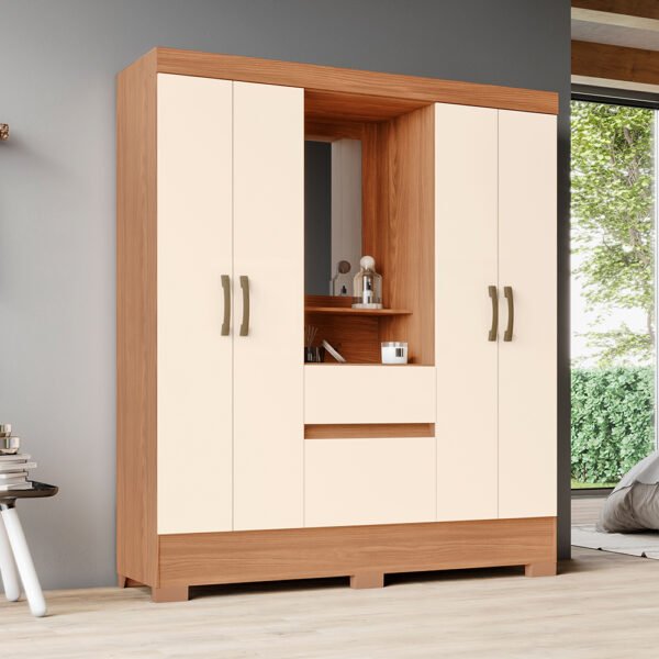 ROPERO 4 PUERTAS 2 CAJONES CON ESPEJO CAPELINHA BS07 BRIZ NATURE | OFF WHITE
