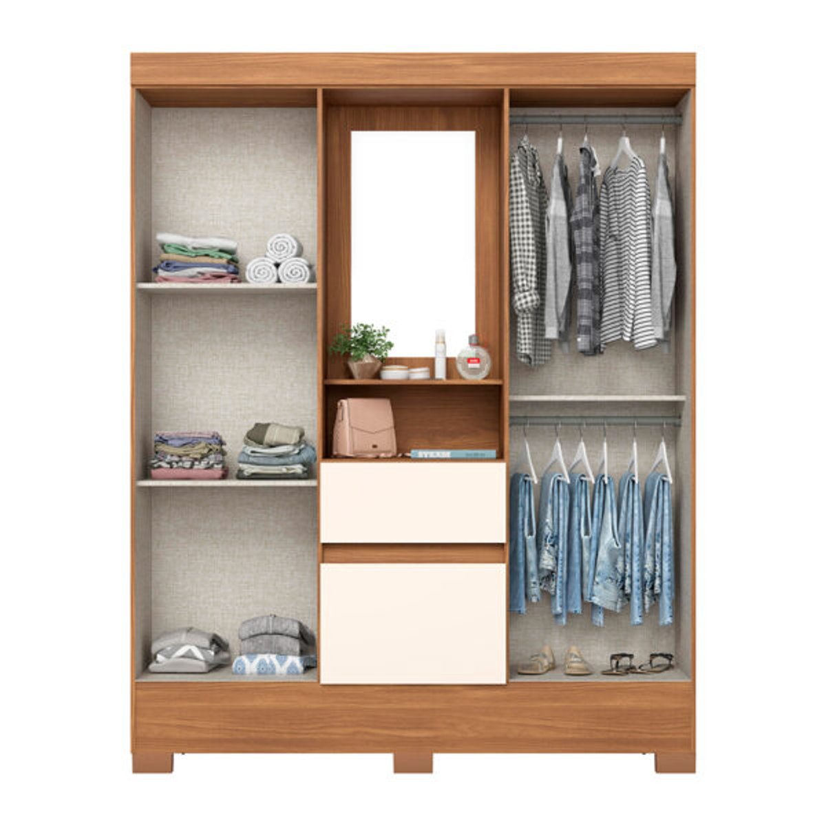 ROPERO 4 PUERTAS 2 CAJONES CON ESPEJO CAPELINHA BS07 BRIZ NATURE | OFF WHITE - 2