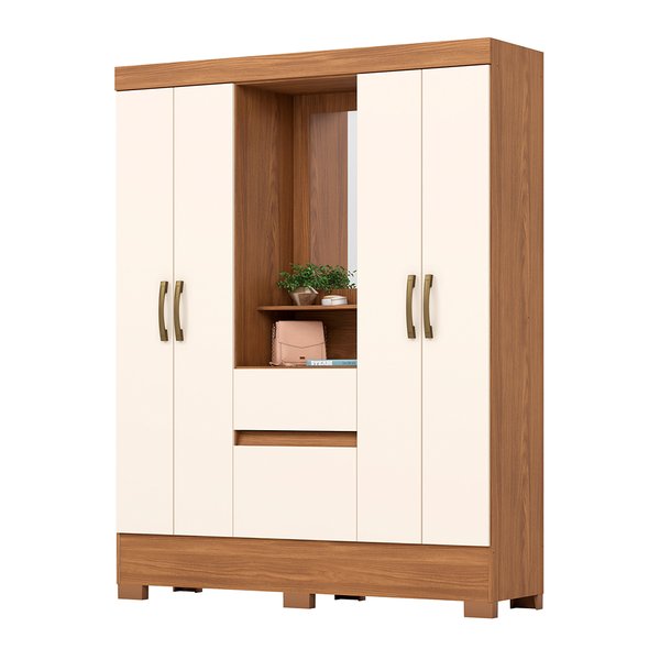ROPERO 4 PUERTAS 2 CAJONES CON ESPEJO CAPELINHA BS07 BRIZ NATURE | OFF WHITE