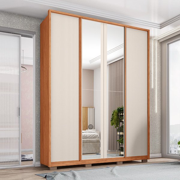 ROPERO 4 PUERTAS CON ESPEJO LIOR 1.8 FREIJO|OFF WHITE