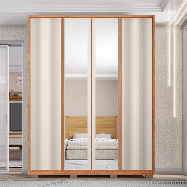 ROPERO 4 PUERTAS CON ESPEJO LIOR 1.8 FREIJO|OFF WHITE