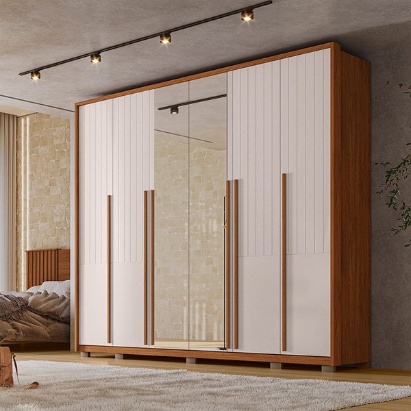 ROPERO 6 PUERTAS CON ESPEJO QUINTUS 2.7 FREIJO|OFF WHITE