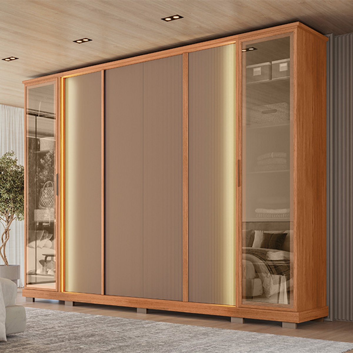 ROPERO 6 PUERTAS CON ESPEJO TELA 2.7 FREIJO|SUEDE MR - 3