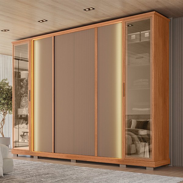 ROPERO 6 PUERTAS CON ESPEJO TELA 2.7 FREIJO|SUEDE MR