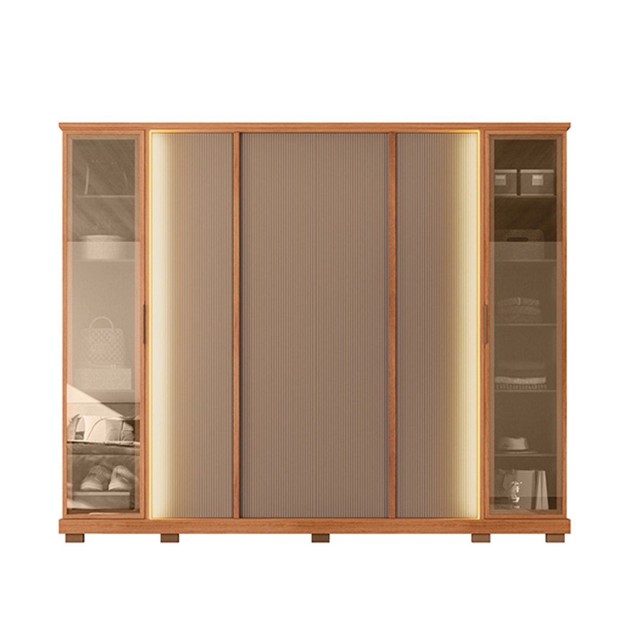 ROPERO 6 PUERTAS CON ESPEJO TELA 2.7 FREIJO|SUEDE MR