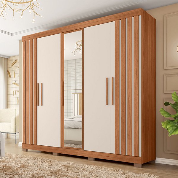 ROPERO 5 PUERTAS CON ESPEJO SOPHIA 2.2 FREIJO|OFF WHITE