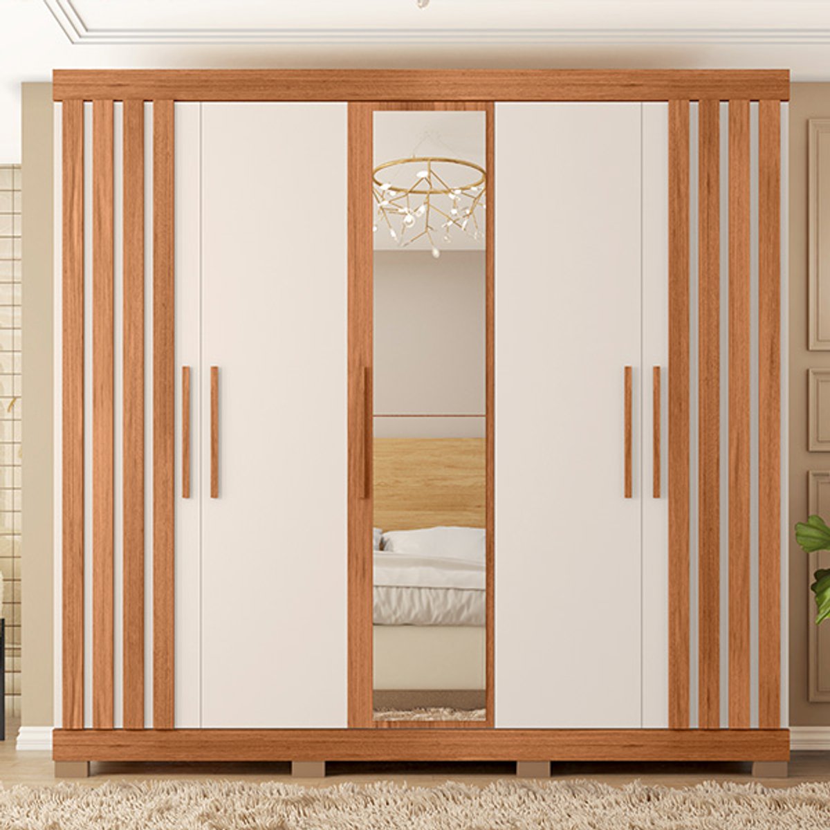 ROPERO 5 PUERTAS CON ESPEJO SOPHIA 2.2 FREIJO|OFF WHITE - 4