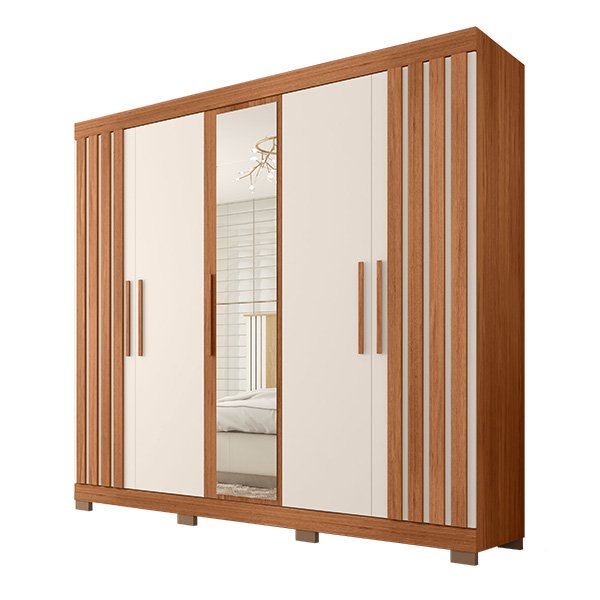 ROPERO 5 PUERTAS CON ESPEJO SOPHIA 2.2 FREIJO|OFF WHITE