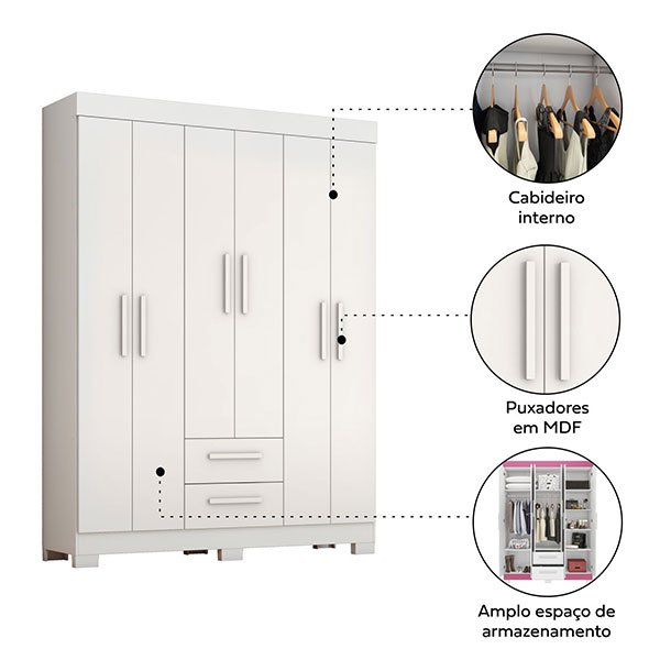 ROPERO 6 PUERTAS 2 CAJONES NT6015  BLANCO | BLANCO ROSA