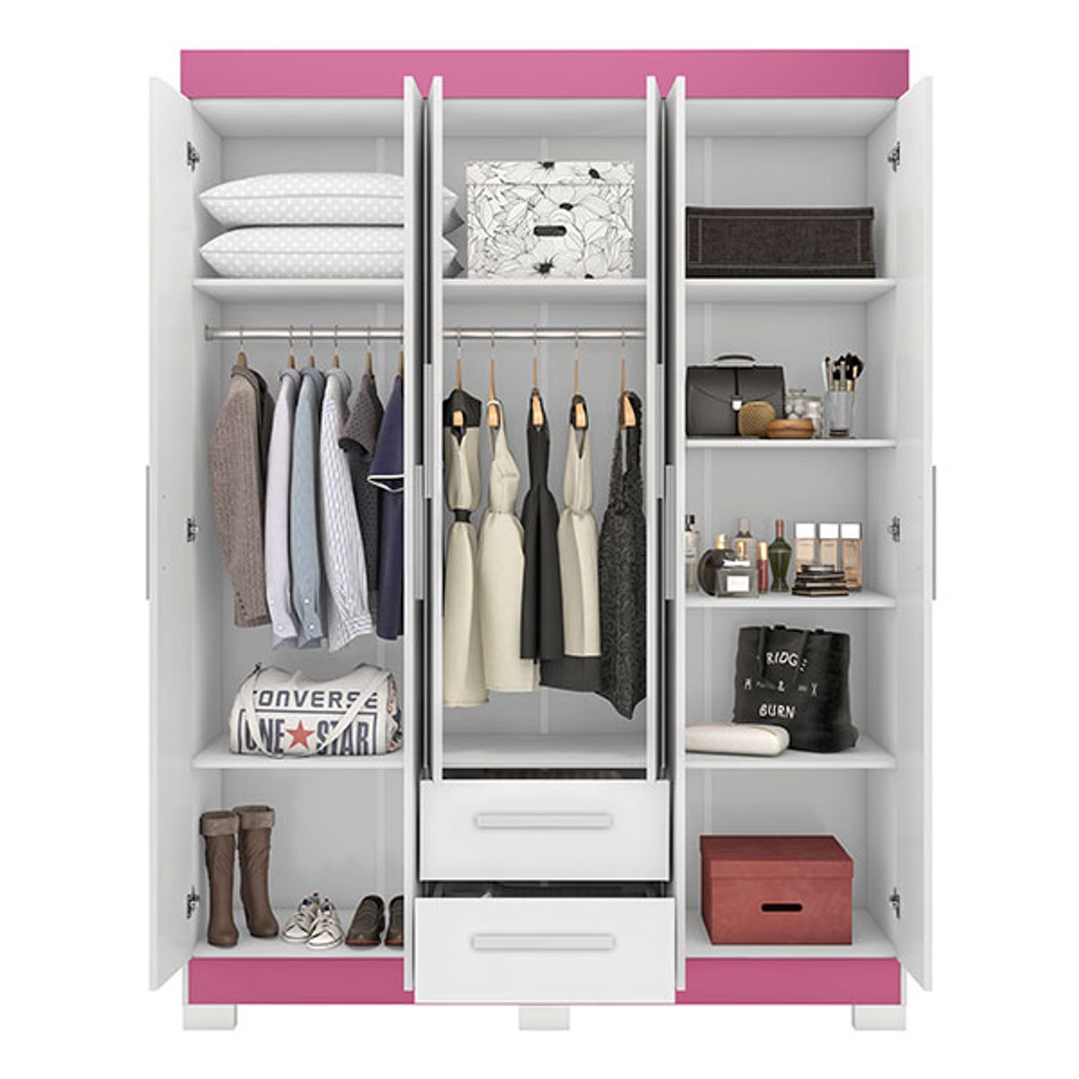 ROPERO 6 PUERTAS 2 CAJONES NT6015  BLANCO | BLANCO ROSA - 2