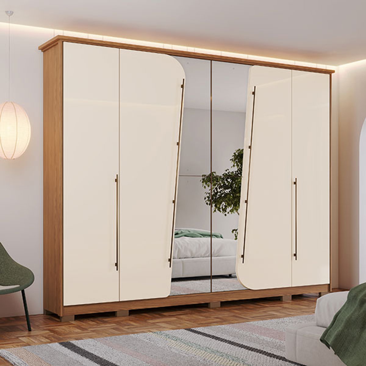 ROPERO 6 PUERTAS CON ESPEJO DUBAI D322 HENN NATURE | OFF WHITE - 6
