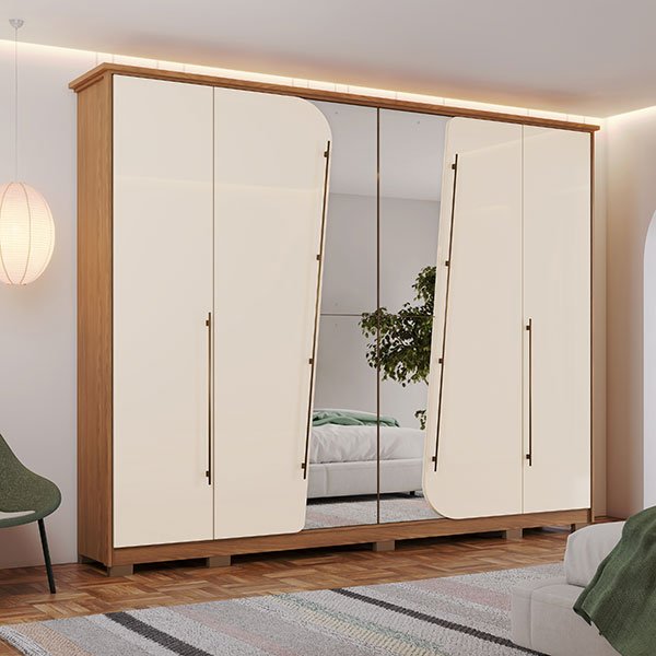 ROPERO 6 PUERTAS CON ESPEJO DUBAI D322 HENN NATURE | OFF WHITE
