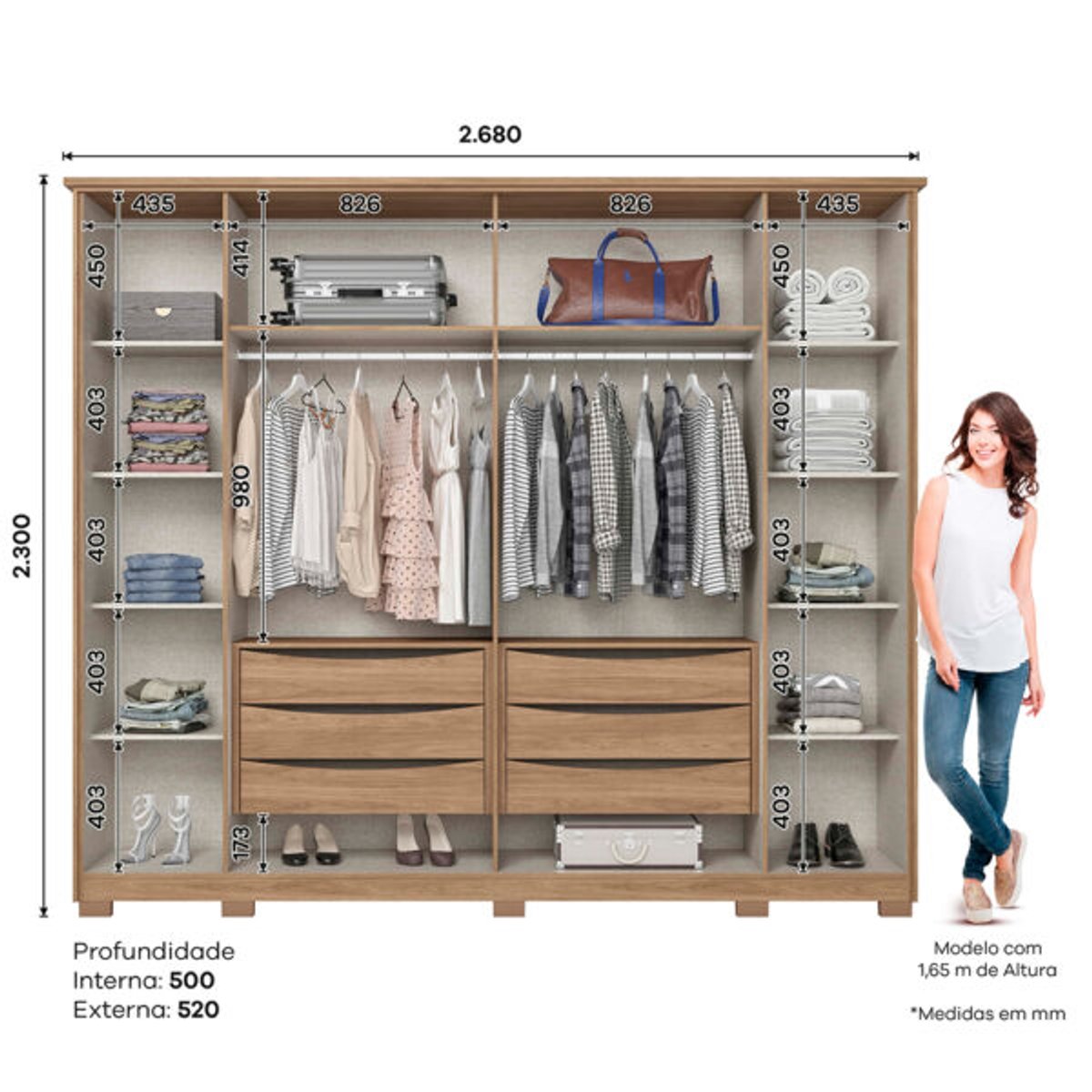 ROPERO 6 PUERTAS CON ESPEJO DUBAI D322 HENN JEQUITIBA | NEGRO - 3