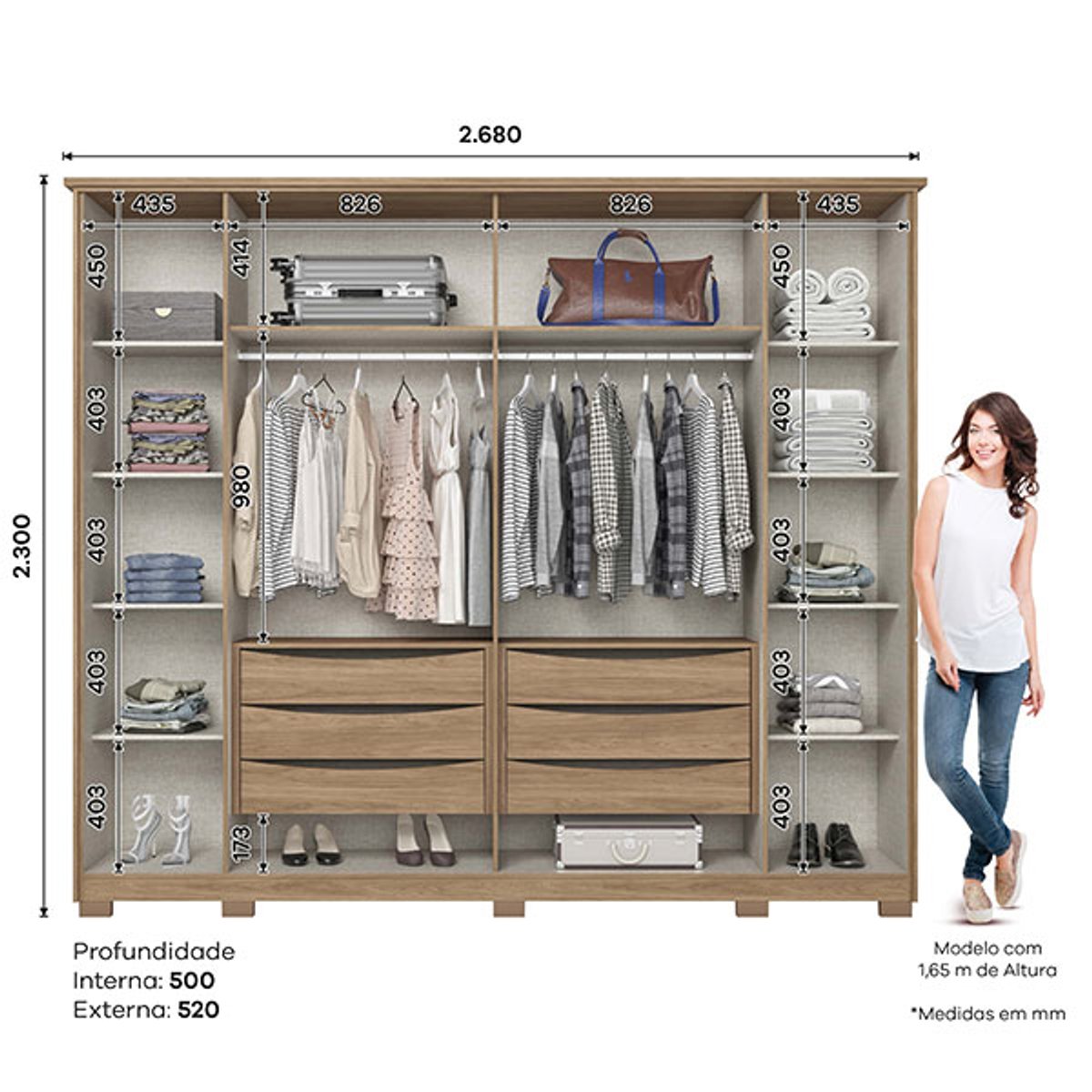 ROPERO 6 PUERTAS CON ESPEJO DUBAI D322 HENN NATURE | OFF WHITE - 2