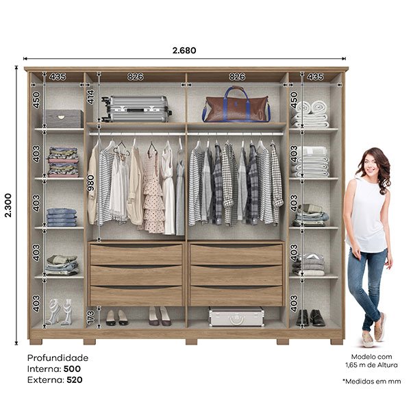 ROPERO 6 PUERTAS CON ESPEJO DUBAI D322 HENN NATURE | OFF WHITE