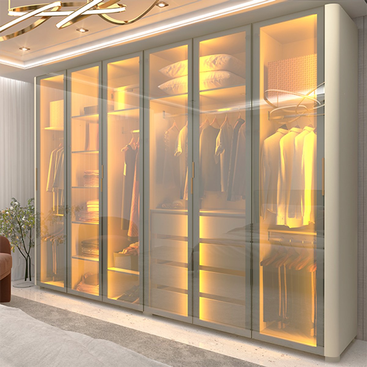 ROPERO 6 PUERTAS REFLECTA CON LED CON PATAS INNOVA GELIUS OFF WHITE - 2