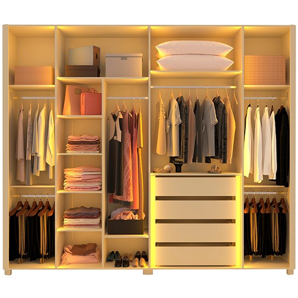 ROPERO 6 PUERTAS REFLECTA CON LED CON PATAS INNOVA GELIUS OFF WHITE
