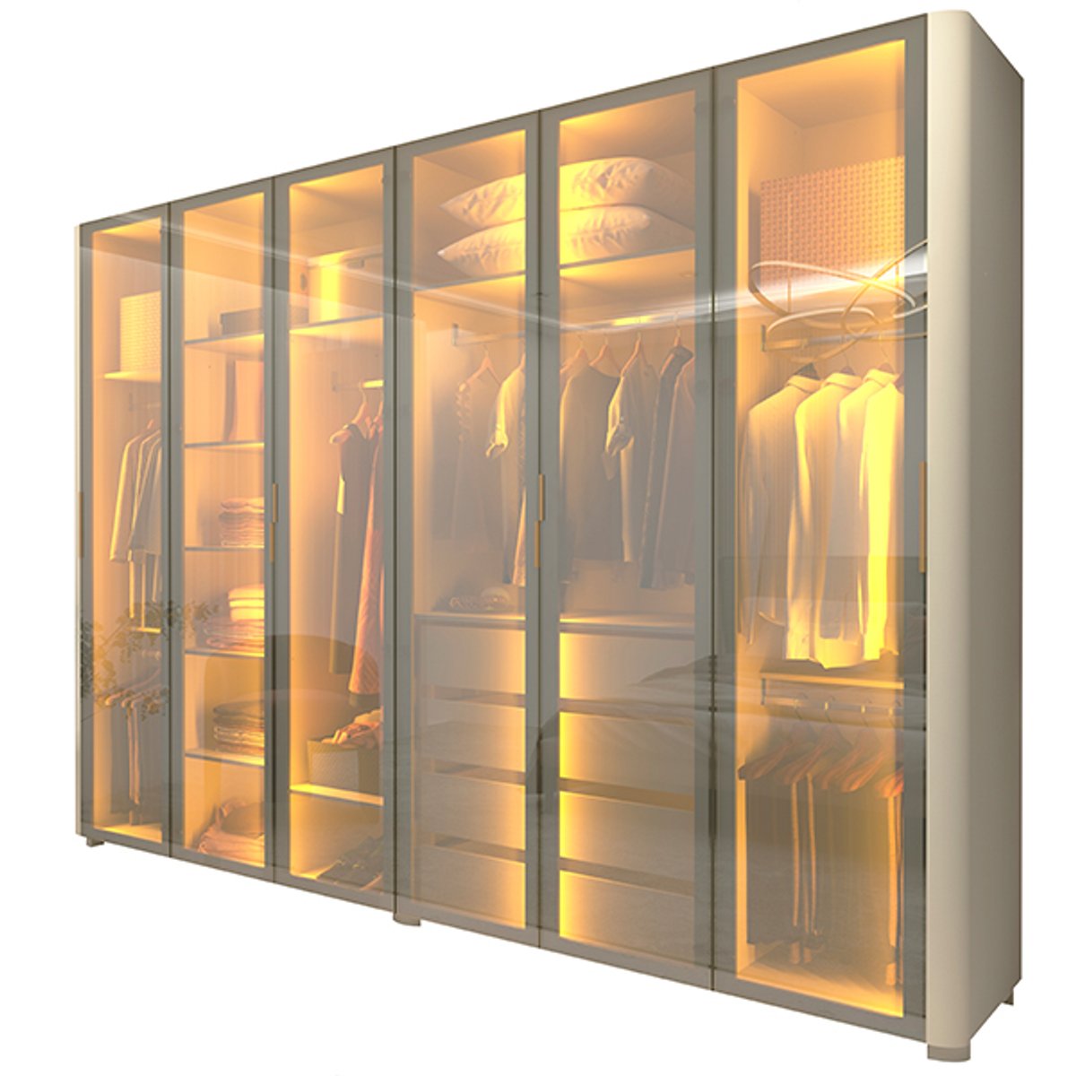ROPERO 6 PUERTAS REFLECTA CON LED CON PATAS INNOVA GELIUS OFF WHITE