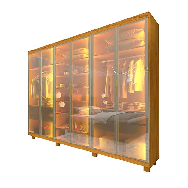 ROPERO 6 PUERTAS REFLECTA CON LEDS CON ESPEJO IMPERATRIZ GELIUS NATURE