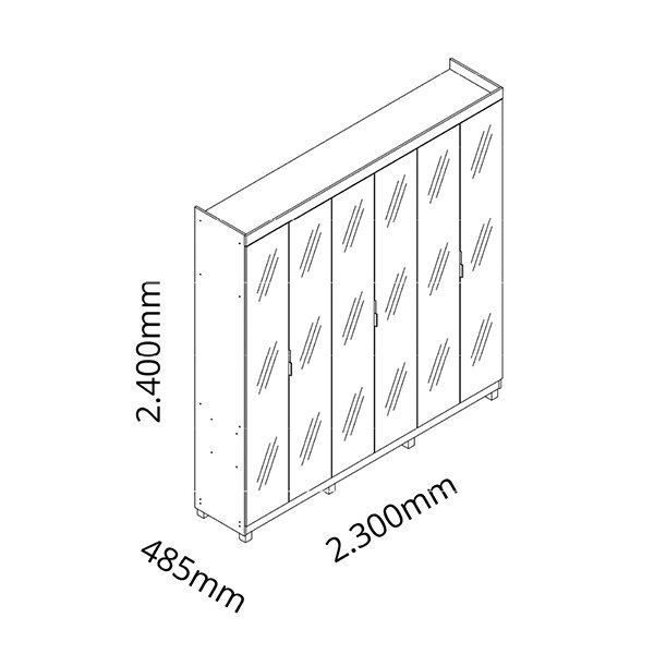 ROPERO 6 PUERTAS REFLECTA CON LEDS CON ESPEJO IMPERATRIZ GELIUS NATURE