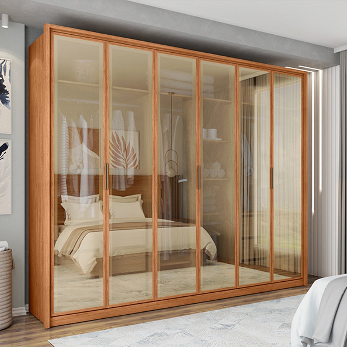 ROPERO 6 PUERTAS VIDRIO REFLECTA REFLEX 2.7 FREIJO - 3