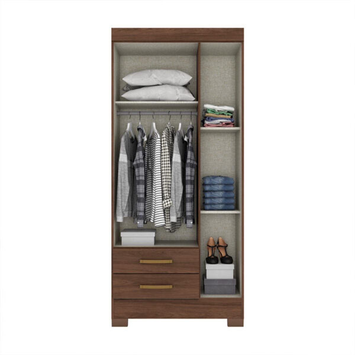 ROPERO 3 PUERTAS 2 CAJONES BE16 CASTAÑO - 2