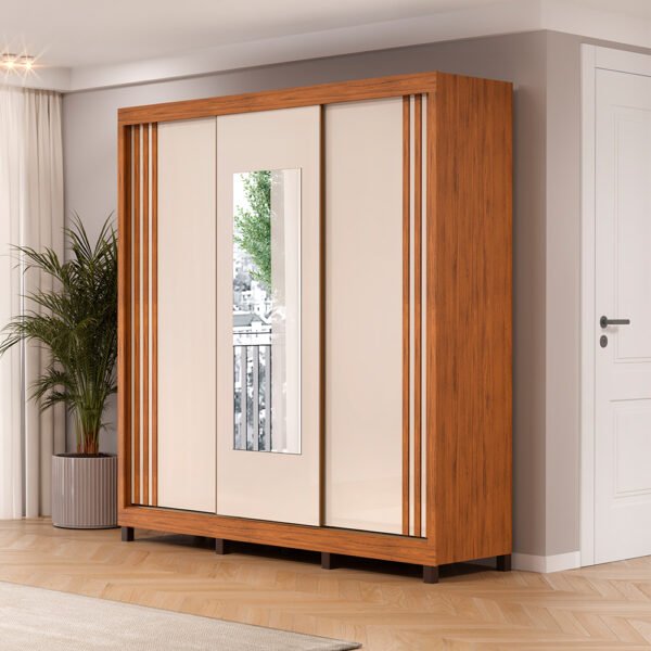 ROPERO 3 PUERTAS CORREDIZAS CON ESPEJO DELTA  FREIJO | OFF WHITE