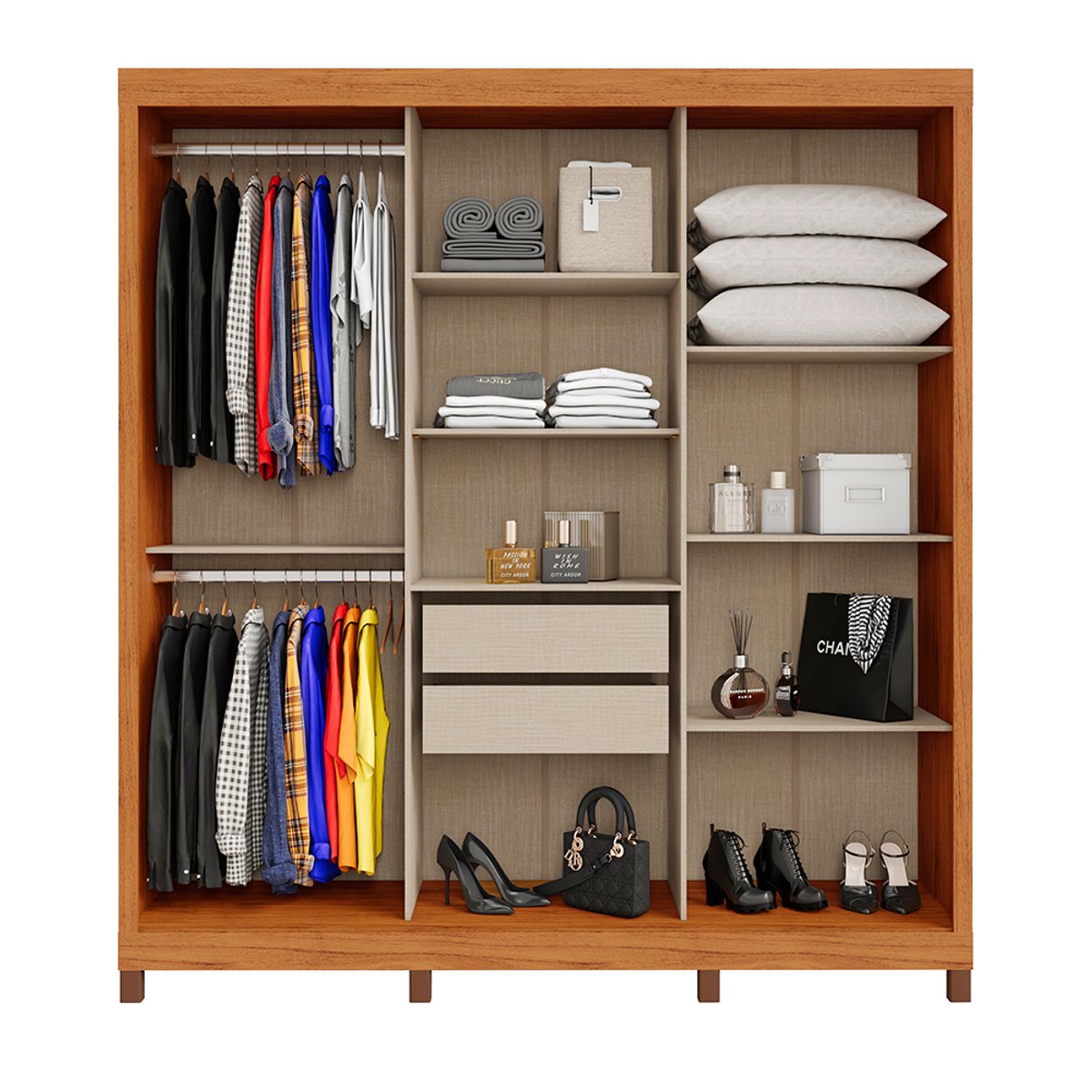 ROPERO 3 PUERTAS CORREDIZAS CON ESPEJO DELTA  FREIJO | OFF WHITE - 3