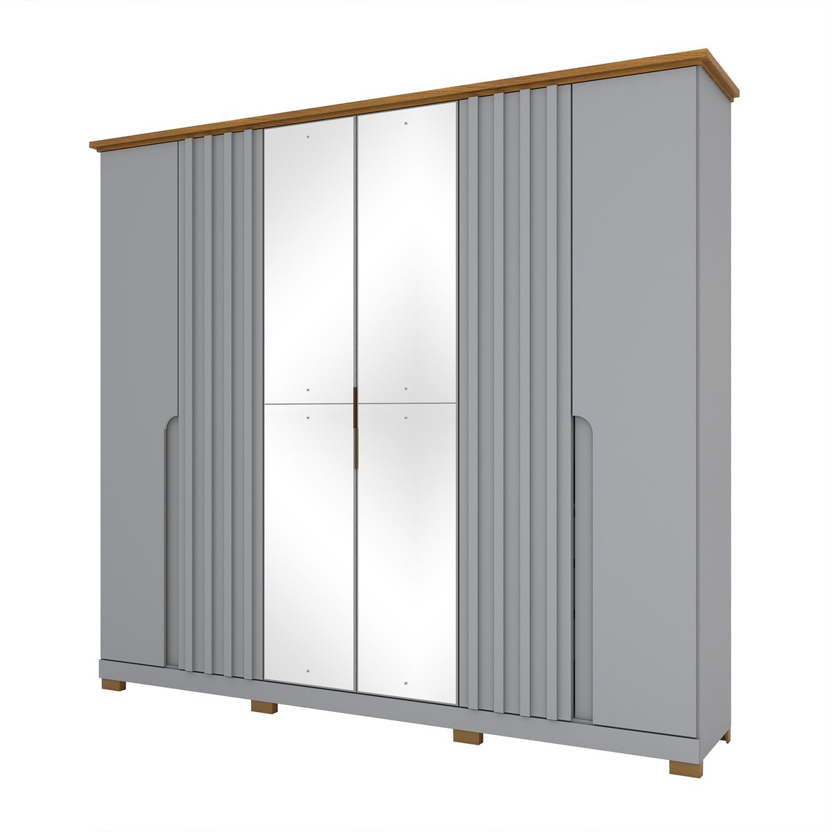 ROPERO 6 PUERTAS CON ESPEJO NAPOLI D308 HENN GRIS|NATURE