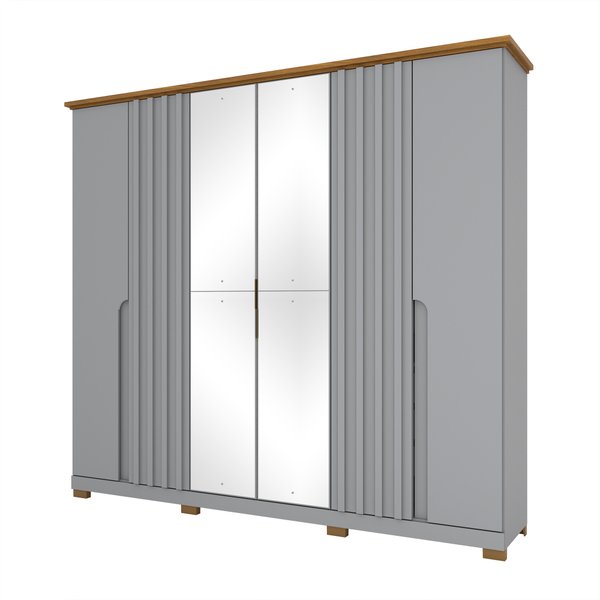 ROPERO 6 PUERTAS CON ESPEJO NAPOLI D308 HENN GRIS|NATURE
